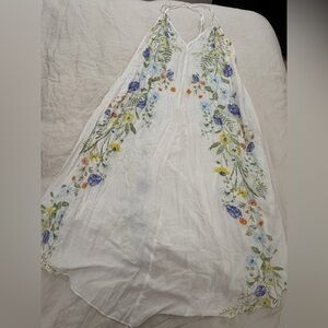 Free People White Floral Embroidered Midi Dress